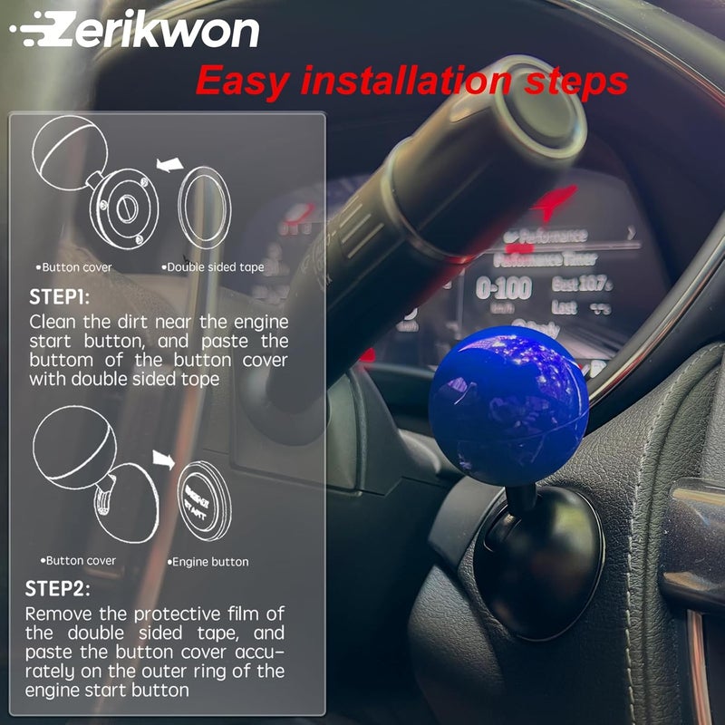 Zerikwon 3M Push Start Joystick, Metal Accessory Cover with Engine Stop Button, Cool Car Interior Decor in Blue - Image 2